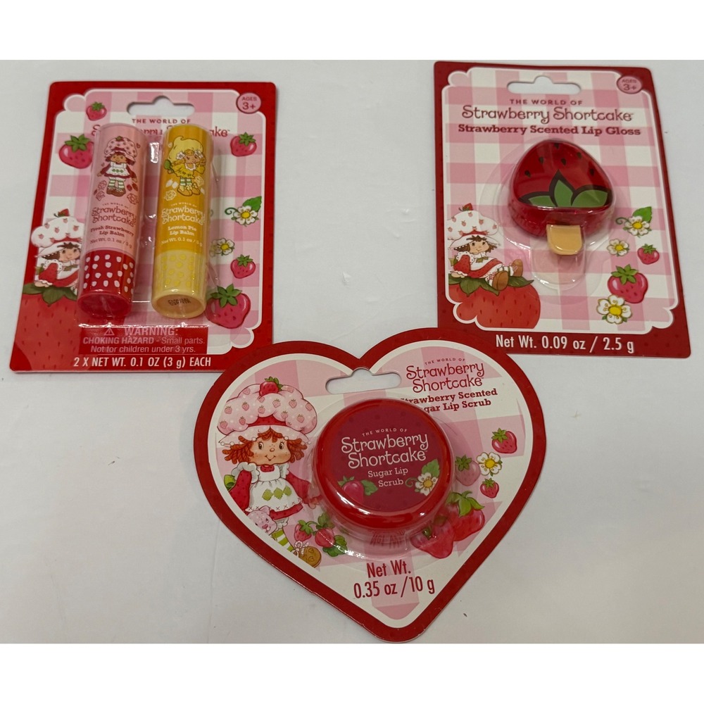 Strawberry Shortcake‎ Lip Balm Gloss and Sugar Scrub 4-Piece Bundle New